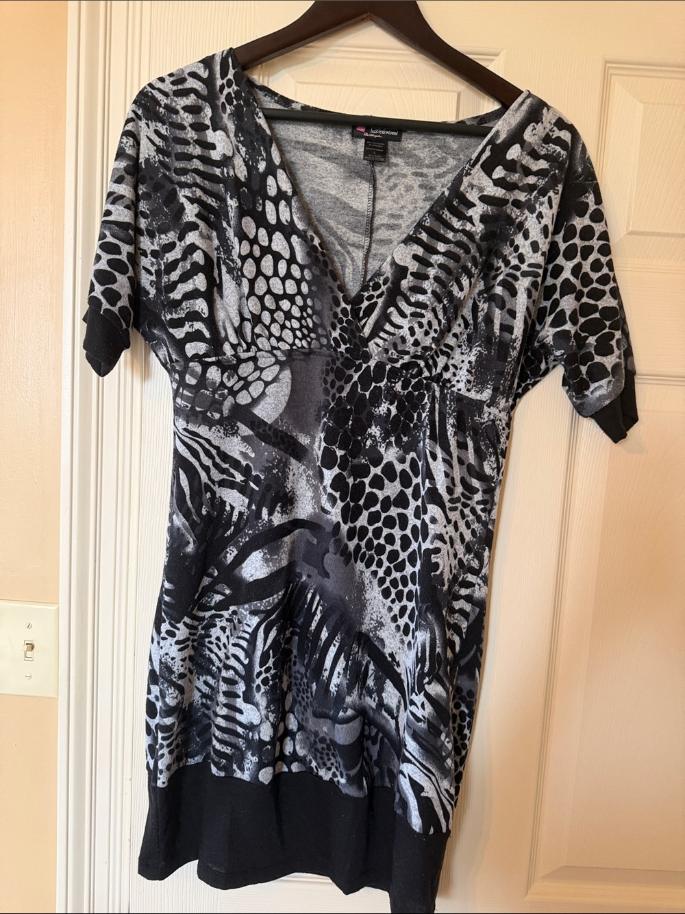 Delirious Black and White Abstract Animal Print Mini Dress